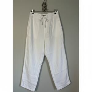 Sigrid Olsen · Large · 100% Linen Pull‑On Pants · Elastic Waist · White Coastal